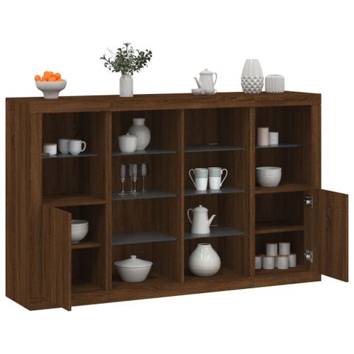 Vidaxl Buffets Avec Lumières Led 3 Pcs Chêne Brun Bois D'ingénierie