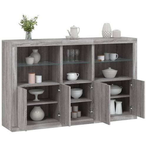 Vidaxl Buffet Avec Lumières Led Sonoma Gris 162x37x100 Cm
