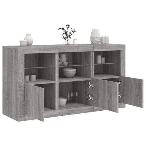 Vidaxl Buffet Avec Lumières Led Sonoma Gris 123x37x67 Cm