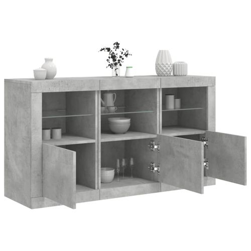 Vidaxl Buffet Avec Lumières Led Gris Béton 123x37x67 Cm