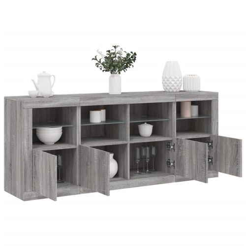 Vidaxl Buffet Avec Lumières Led Sonoma Gris 163x37x67 Cm