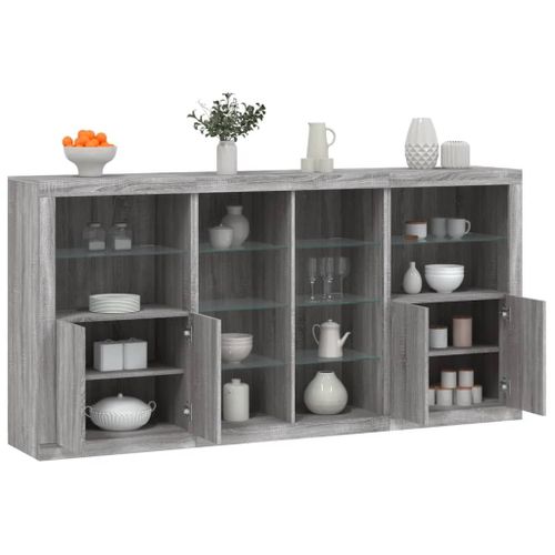 Vidaxl Buffet Avec Lumières Led Sonoma Gris 202x37x100 Cm