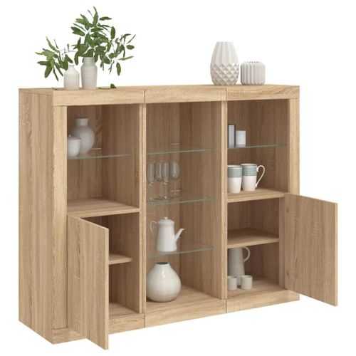 Vidaxl Buffets Avec Lumières Led 3 Pcs Chêne Sonoma Bois D'ingénierie