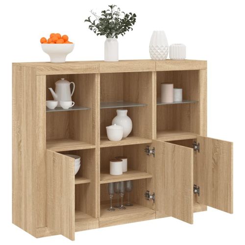 Vidaxl Buffets Avec Lumières Led 3 Pcs Chêne Sonoma Bois D'ingénierie