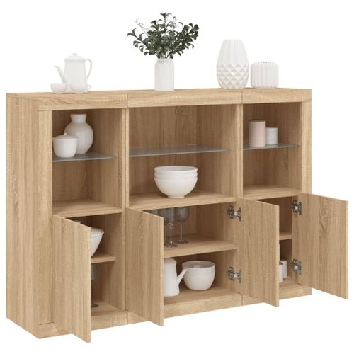 Vidaxl Buffets Avec Lumières Led 3 Pcs Chêne Sonoma Bois D'ingénierie