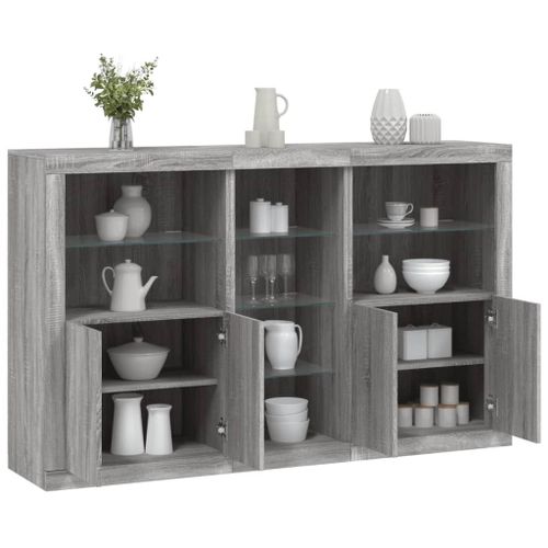 Vidaxl Buffet Avec Lumières Led Sonoma Gris 162x37x100 Cm