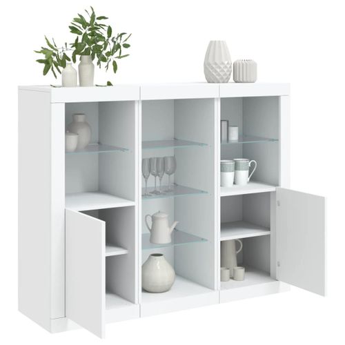 Vidaxl Buffets Avec Lumières Led 3 Pcs Blanc Bois D'ingénierie