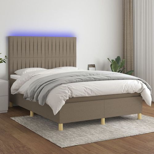 Vidaxl Sommier À Lattes De Lit Et Matelas Et Led Taupe 140x190cm Tissu