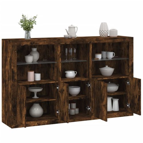 Vidaxl Buffet Avec Lumières Led Chêne Fumé 162x37x100 Cm