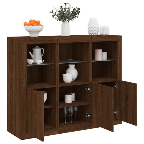 Vidaxl Buffets Avec Lumières Led 3 Pcs Chêne Brun Bois D'ingénierie