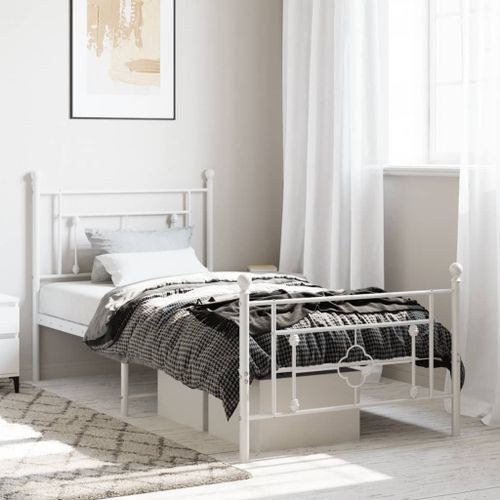 Vidaxl Cadre De Lit Métal Sans Matelas Et Pied De Lit Blanc 100x190 Cm