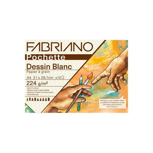 Fabriano Papier Dessin Blanc - Pochette 21x29,7cm- 224gsm- 12fles