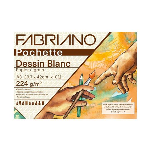 Fabriano Papier Blanc - Pochette 29,7x42 - 224 G/M² - 10 Feuilles