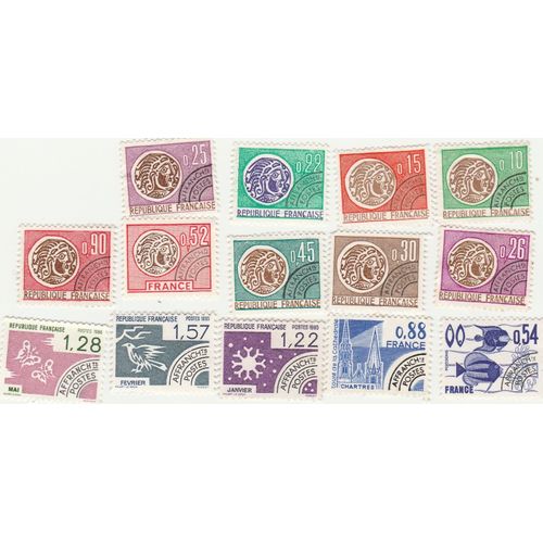 14 Timbres Préoblitérés De France Emis Entre 1964 Et 1986