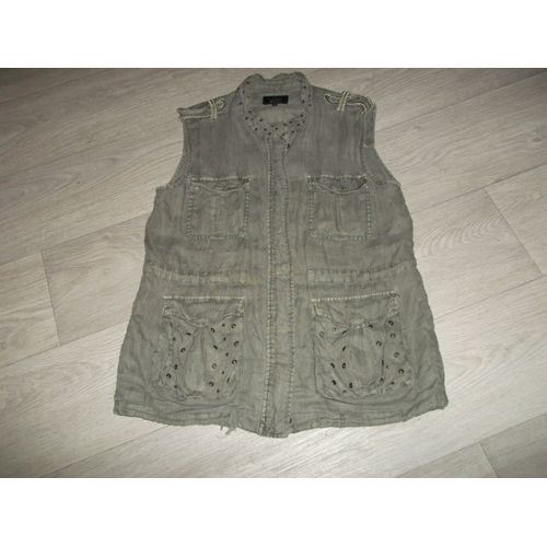 Veste Le Temps Des Cerises Kaki Multipoches Lin M Tbe