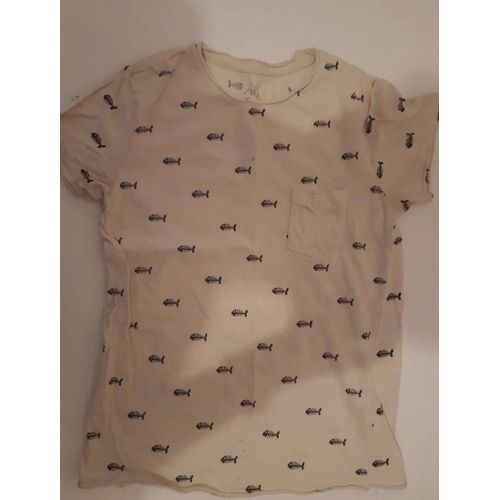 T-Shirt Blanc Avec Motifs Poissons Noir