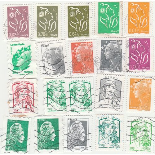 20 Timbres Oblitérés De France Emis Entre 2005 Et 2008 - Types Marianne De Lamouche, De Beaujard, De Ciappa Et Karima Et D'yz