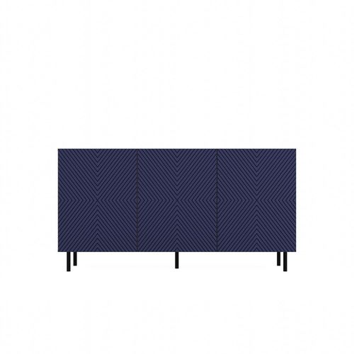 Cami - Buffet Style Glamour 3 Portes - 150x40x78cm - 4 Niches De Rangement - Façades À Lamelles - Bleu