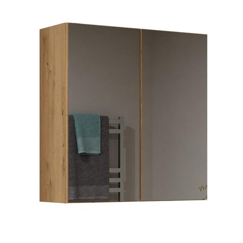 Sofya - Armoire De Toilette Murale 2 Portes - Meuble Sdb Avec Miroir - Dimensions 60x22x60 Cm - Rangement Salle De Bain - Chêne