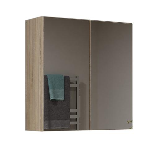 Sofya - Armoire De Toilette Murale 2 Portes - Meuble Sdb Avec Miroir - Dimensions 60x22x60 Cm - Rangement Salle De Bain - Sonoma