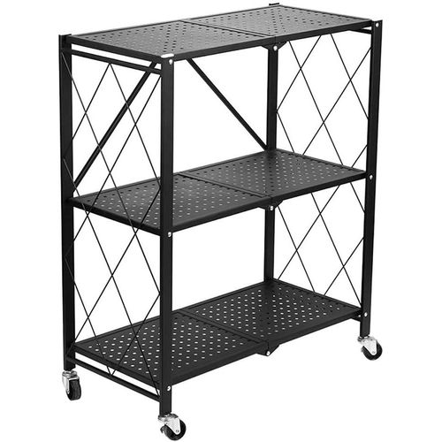 Basike - Meuble De Rangement Avec Roulettes - Desserte - 3 Étagères - Meuble Pliant - Noir