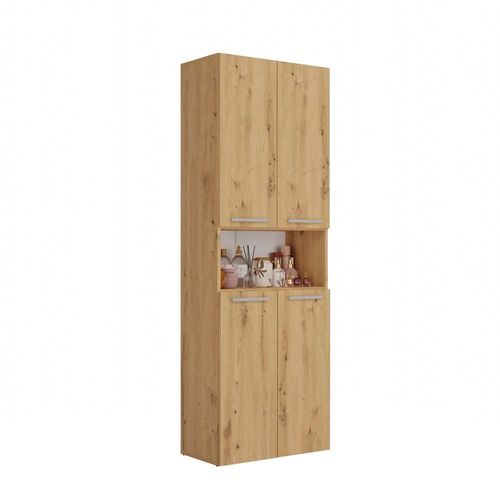 Glaze - Armoire De Salle De Bain Avec Panier À Ligne - Style Moderne - 174x60x30 Cm - Colonne Sdb - Chêne