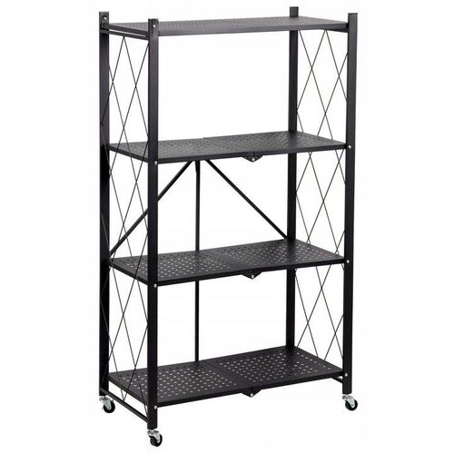 Basike - Meuble De Rangement Avec Roulettes - Desserte - 4 Étagères - Meuble Pliant - Noir