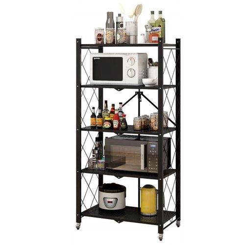 Basike - Meuble De Rangement Avec Roulettes - Desserte - 5 Étagères - Meuble Pliant - Noir