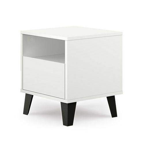 Sonia - Table De Chevet Style Scandinave - Dimensions 40x39x45.5 Cm - 1 Étagère + 1 Tiroir - Blanc
