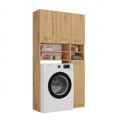 Marol - Ensemble Salle De Bain Style Moderne - 96x30x183 - 4 Portes+4 Tablettes - Chêne