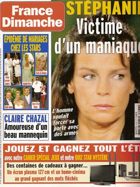 France Dimanche  N° 00003176 : Stéphanie De Monaco, Danny Boy, Phil Barney, Isabelle Brès, Claire Chazal, Cécile De Ménibus, Henri Salvador, Nicoletta, Michou, Julien Doré, Viktor Lazlo