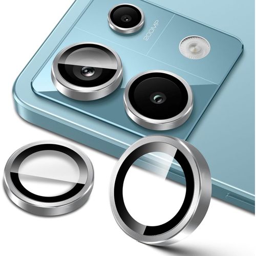 Pour Xiaomi Redmi Note 13 Pro 5g Protection Caméra, 9h Individuels Lentille Protecteurs D'écran, Anneau En Métal + Verre Trempé, Hd Anti-Rayures Protecteur Film - Argent