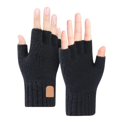 Hommes Femmes Ski Extensible Demi Doigt Conduite Gants D'hiver Chaud Noir