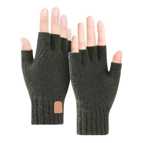 Hommes Femmes Ski Extensible Demi Doigt Conduite Gants D'hiver Chaud Arm¿¿E Vert