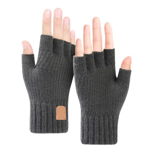 Hommes Femmes Ski Extensible Demi Doigt Conduite Gants D'hiver Chaud Gris Fonc¿¿