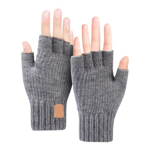 Hommes Femmes Ski Extensible Demi Doigt Conduite Gants D'hiver Chaud Gris