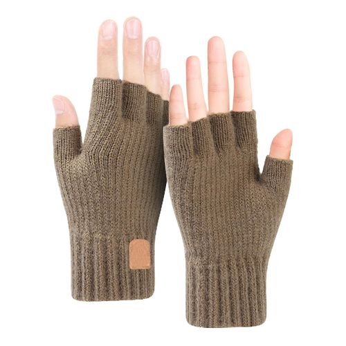 Hommes Femmes Ski Extensible Demi Doigt Conduite Gants D'hiver Chaud Marron