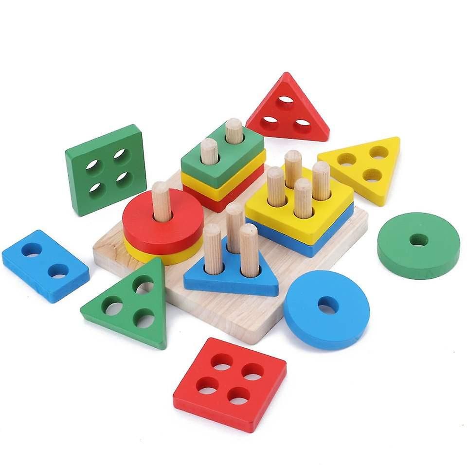 Puzzle Macaron Arc-En-Ciel Forme GOmTrique Bois Cognitif... - 4