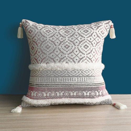 Housse De Coussin Boh¿¿Me Tuft¿¿E Marocaine, Taie D'oreiller Carr¿¿E En Coton ¿¿ Franges
