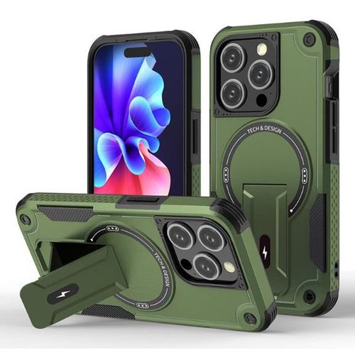 Coque Pour Iphone 15 Pro Max,Absorption Magnétique,Support Invisible,Coque De Protection Anti-Chute,Vert