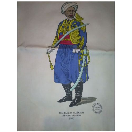 Housse De Coussin - " Tirailleurs Algériens - Officier Indigène - 1854 " - Imagerie Pellerin Epinal - 44 X 40 Cm Environ