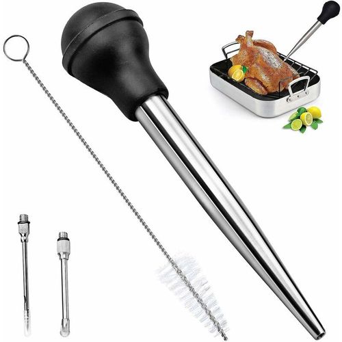 Poire à Jus en Acier Inoxydable 304 et Caoutchouc, Poires à Sauce Seringue Alimentaire Aiguille d'Injection avec Brosse de Nettoyage pour Cuisson BBQ, Starlight, 4Pcs
