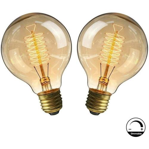 Ampoule E27 ,Fil Lampe Rétro Antique 220v Grosse Ampoule 40w Edison Globe G80 Ampoule Filament Blanc Chaud 2 Pack