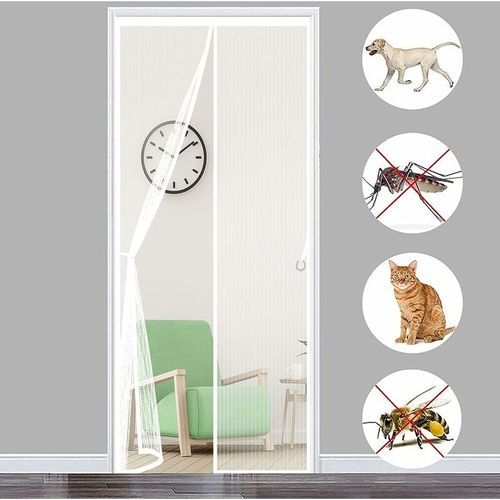 Moustiquaire Porte Magnétique 85x210cm(33x80inch) Moustiquaire Porte Fenetre Rideau Anti Mouche (Blanc)