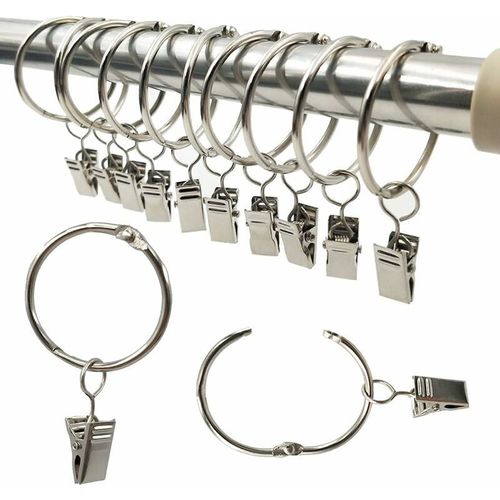 Anneaux Pour Rideaux,40 Pièces Anneau Rideau Avec Pinces,Décoratif Métal Drapé Clip Crochets Ensemble Diamètre Intérieur De 25mm Argent,Antirouille,Facile Ouvert Anneaux À Pince