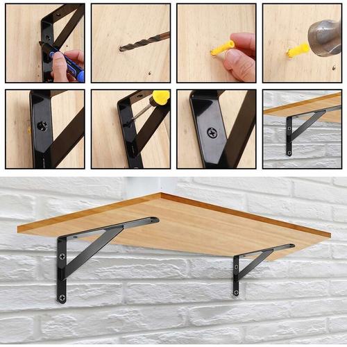 Equerre De Fixation Equerre Murale Support Etageres Murales Triangle Etagere Angle de 90 Degres Murale avec Vis et Chevilles pour Tablette Murale en Bois - 2 Pcs