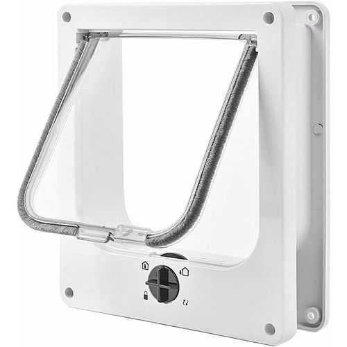 Chatière Magnétique À 4 Voies, Chatière Pour Chat À Installation Facile Pour Tous Les Animaux De Compagnie, Porte Pour Animaux Coulissant Manuel Sur Mur / Bois / Porte En Upvc (Blanc,Moyen)