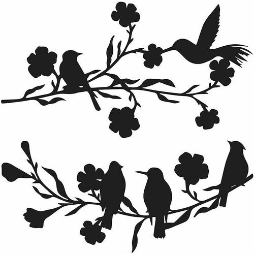 Lot de 2 Oiseaux d'Amour sur une Branche en Métal Arbre Décoration Murale Jardin Extérieur Ornement Cour Oiseaux Statues Résistant aux Intempéries, Noir