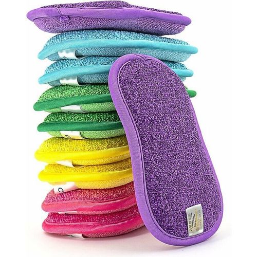 Lot de 10 Éponges Microfibres Lavables et Réutilisables ? Éponge Vaisselle et Cuisine ? Écologique ? Plusieurs Couleurs - Multiusage Magique Double Face