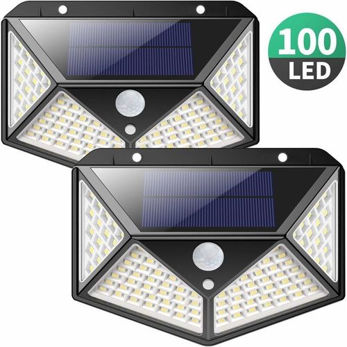 Lampe Solaire Extérieur 100 Led 2200ma Héclairage Solaire Extérieur Détecteur De Mouvement, Spot Solaire Puissante Sans Fil, Lumière Solaire Avec 3 Modes D?Éclairage Pour Jardin, Cour - 2pack